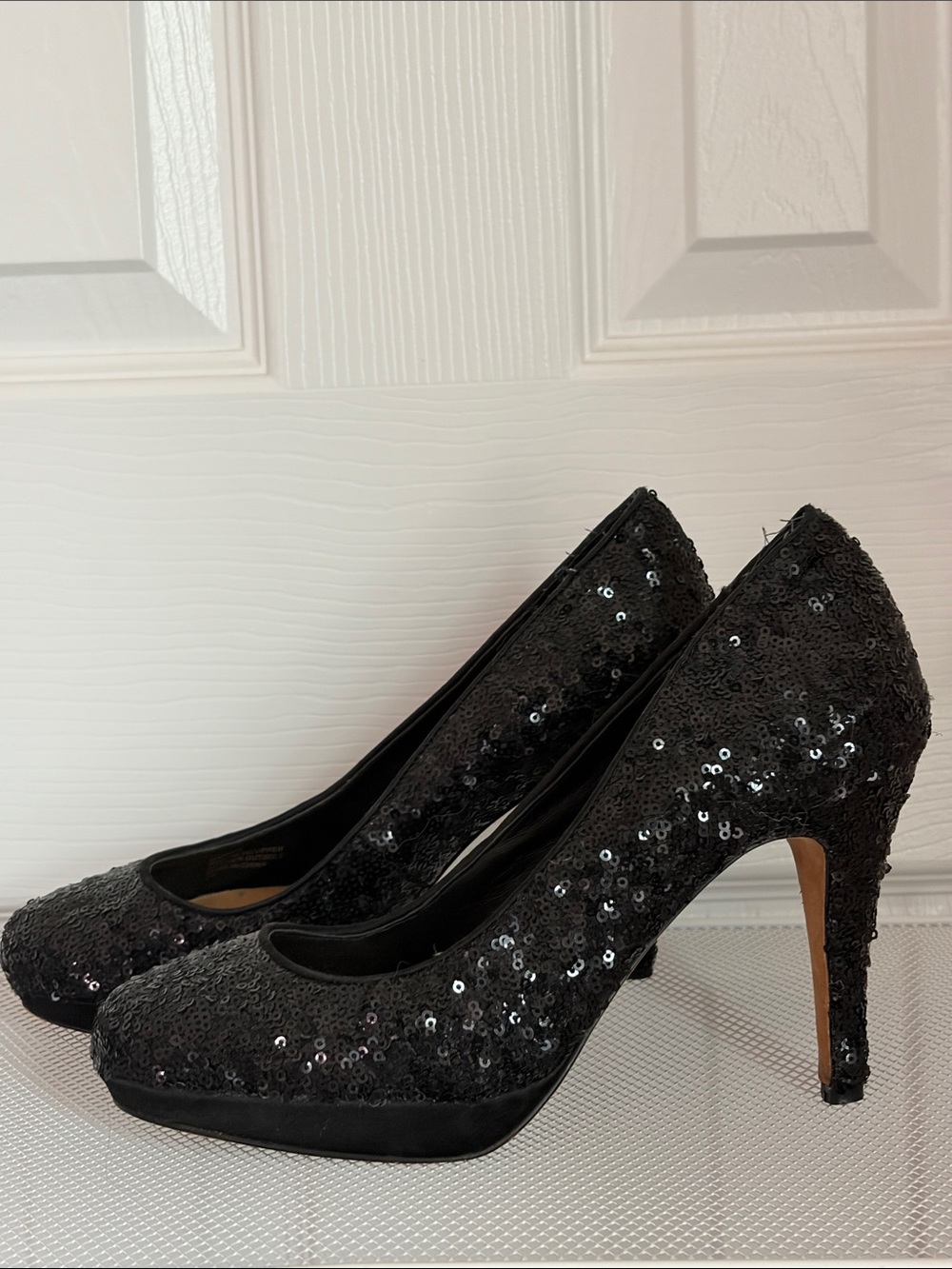White House Black Market Black Sequin High Heel Pumps